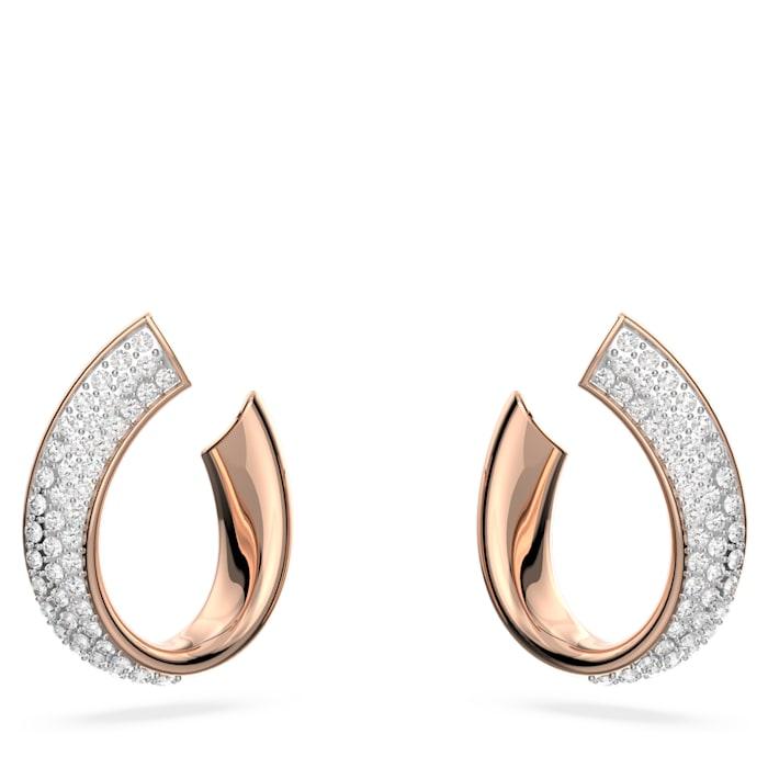 Orecchini A Cerchio Piccoli Uomo, Argento 925 Con Zirconi Cubici, Placcato Oro Bianco, 8mm