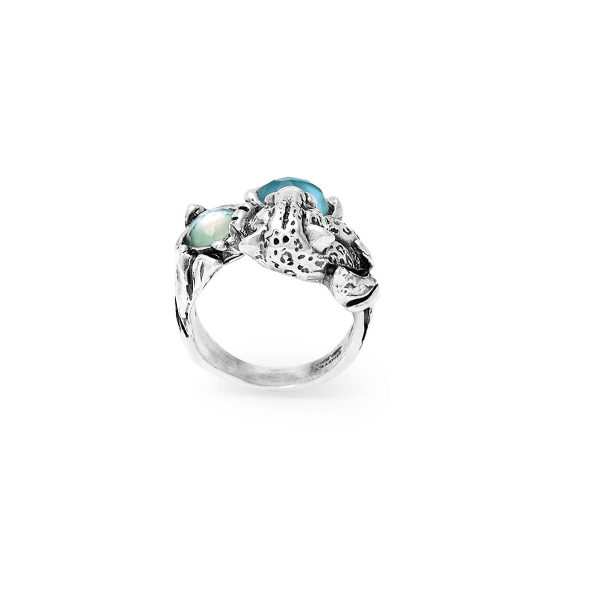 Anello blue jaguar Anello in Argento 925, madreperla e quarzo