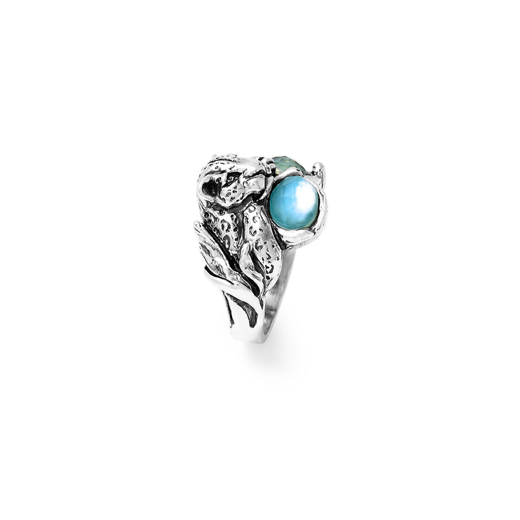 Anello blue jaguar Anello in Argento 925, madreperla e quarzo