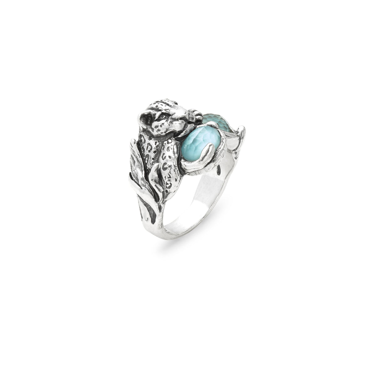 Anello blue jaguar Anello in Argento 925, madreperla e quarzo