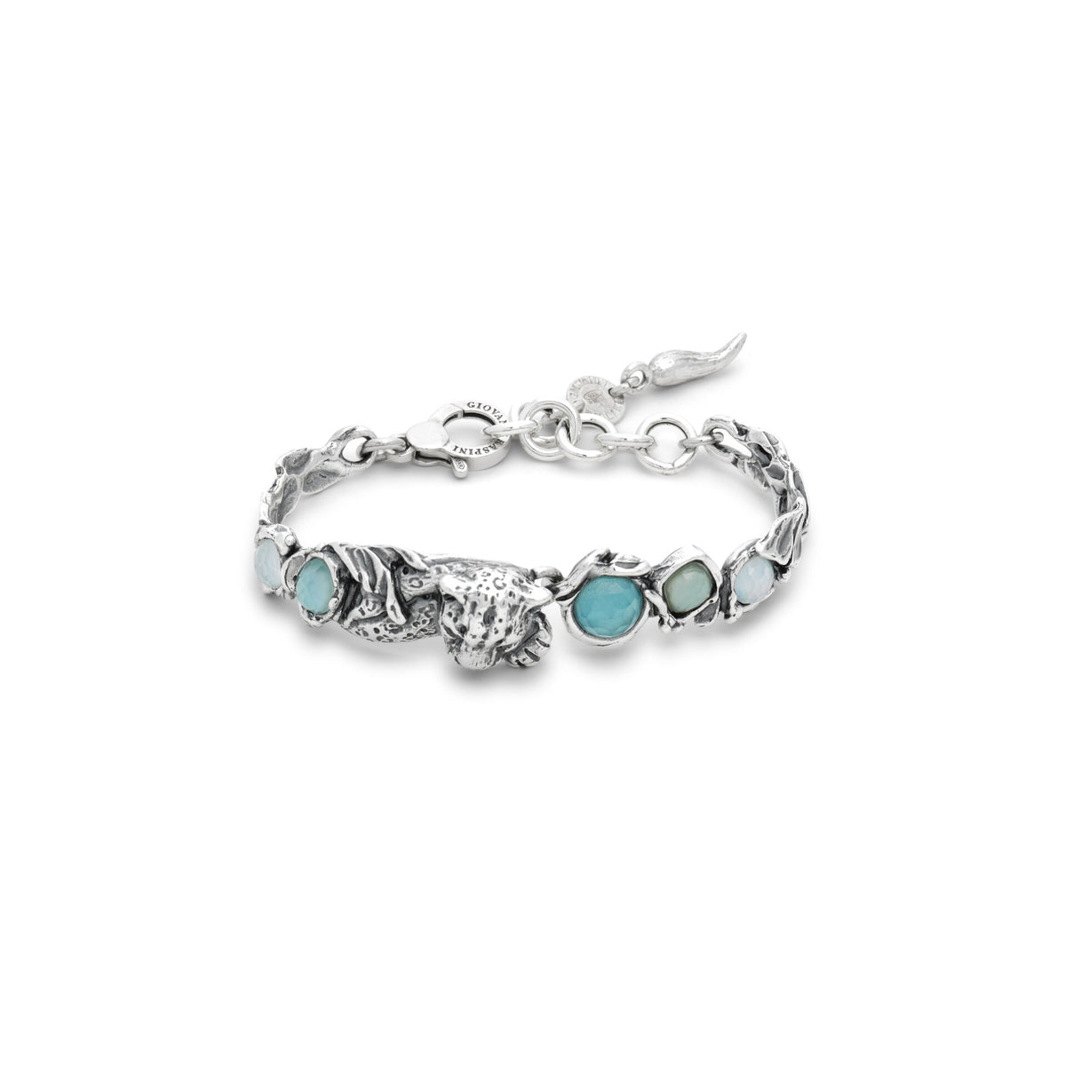 Bracciale Blue Jaguar Bracciale in argento 925, madreperla, cristallo di rocca e quarzo