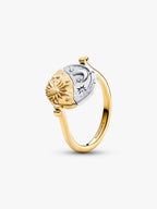 Anello Medallion Sole e Luna "Per Aspera Ad Astra" Reversibile Argento Sterling 925, Esclusiva lega metallica rifinita in Oro