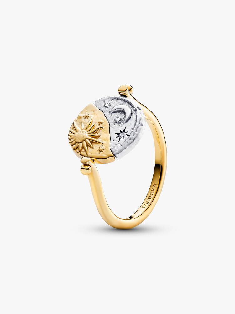 Anello Medallion Sole e Luna "Per Aspera Ad Astra" Reversibile Argento Sterling 925, Esclusiva lega metallica rifinita in Oro