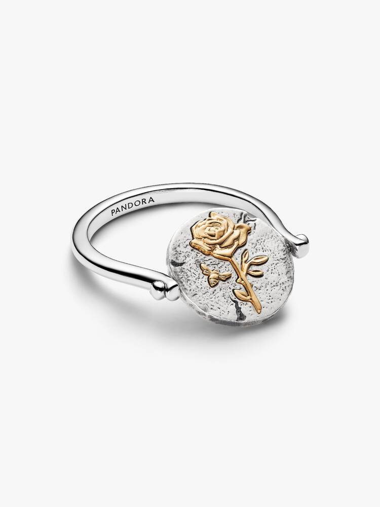 Anello Medallion Rosa "Rosa Inter Spinas Crescit" Reversibile Argento Sterling 925, Esclusiva lega metallica rifinita in Oro