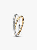 Anello Fascia Intrecciata Sfere e Pavé Argento Sterling 925, Esclusiva lega metallica rifinita in Oro