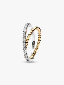 Anello Fascia Intrecciata Sfere e Pavé Argento Sterling 925, Esclusiva lega metallica rifinita in Oro