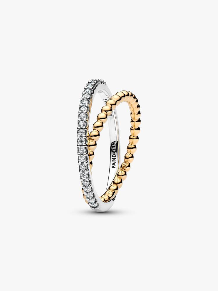 Anello Fascia Intrecciata Sfere e Pavé Argento Sterling 925, Esclusiva lega metallica rifinita in Oro