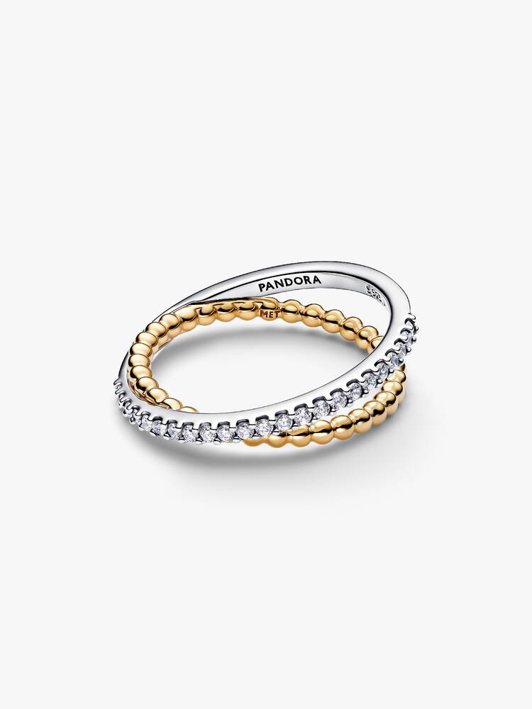 Anello Fascia Intrecciata Sfere e Pavé Argento Sterling 925, Esclusiva lega metallica rifinita in Oro