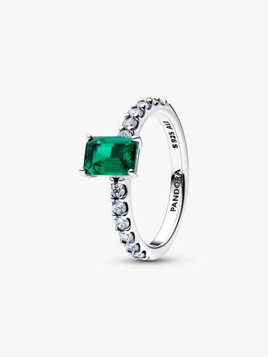 Anello Taglio Baguette Verde Argento Sterling 925