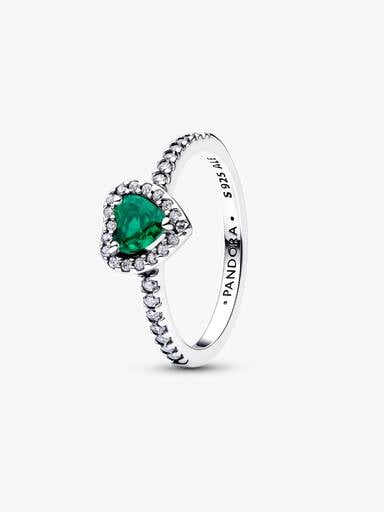 Anello Cuore in Rilievo Verde Scuro Argento Sterling 925