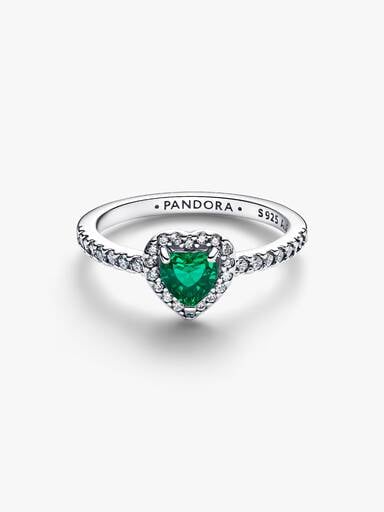Anello Cuore in Rilievo Verde Scuro Argento Sterling 925