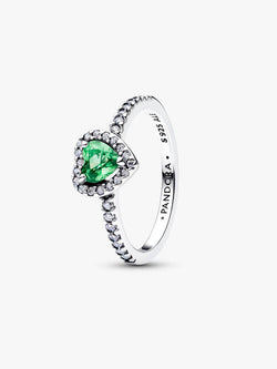 Anello Cuore in Rilievo Verde Chiaro Argento Sterling 925