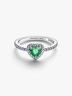 Anello Cuore in Rilievo Verde Chiaro Argento Sterling 925