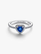 Anello Cuore in Rilievo Blu Intenso Argento Sterling 925