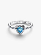 Anello Cuore in Rilievo Azzurro Argento Sterling 925