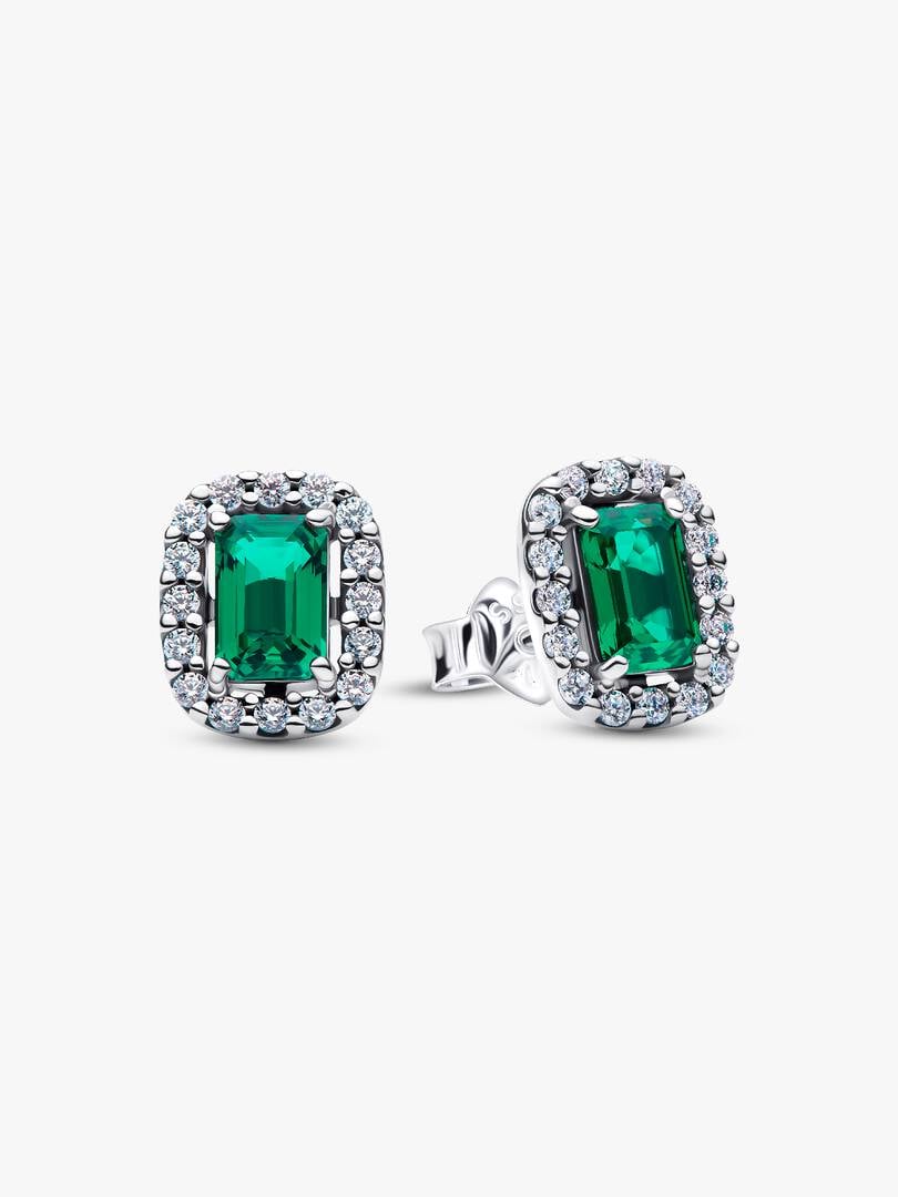 Orecchini Punto Luce Rettangolo Verde Argento Sterling 925