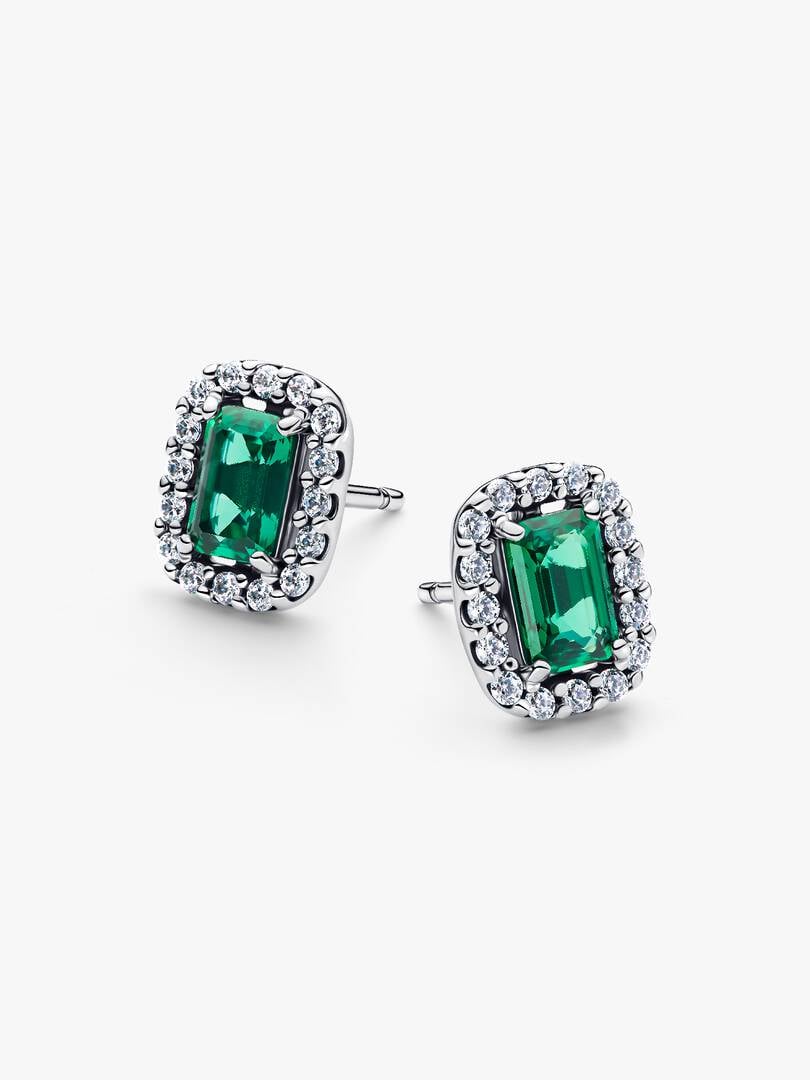 Orecchini Punto Luce Rettangolo Verde Argento Sterling 925