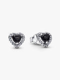 Orecchini Cuore in Rilievo Nero Argento Sterling 925