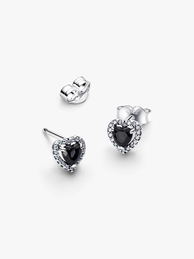 Orecchini Cuore in Rilievo Nero Argento Sterling 925