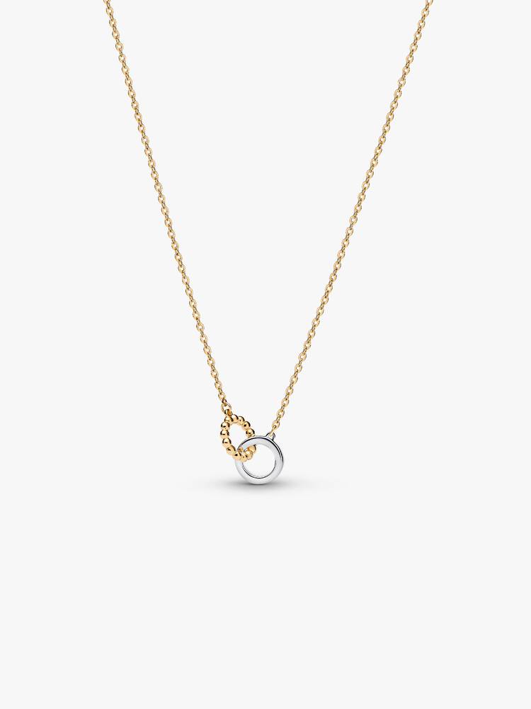 Collana Cerchi Intrecciati Sfere e Pavé Argento Sterling 925, Esclusiva lega metallica rifinita in Oro
