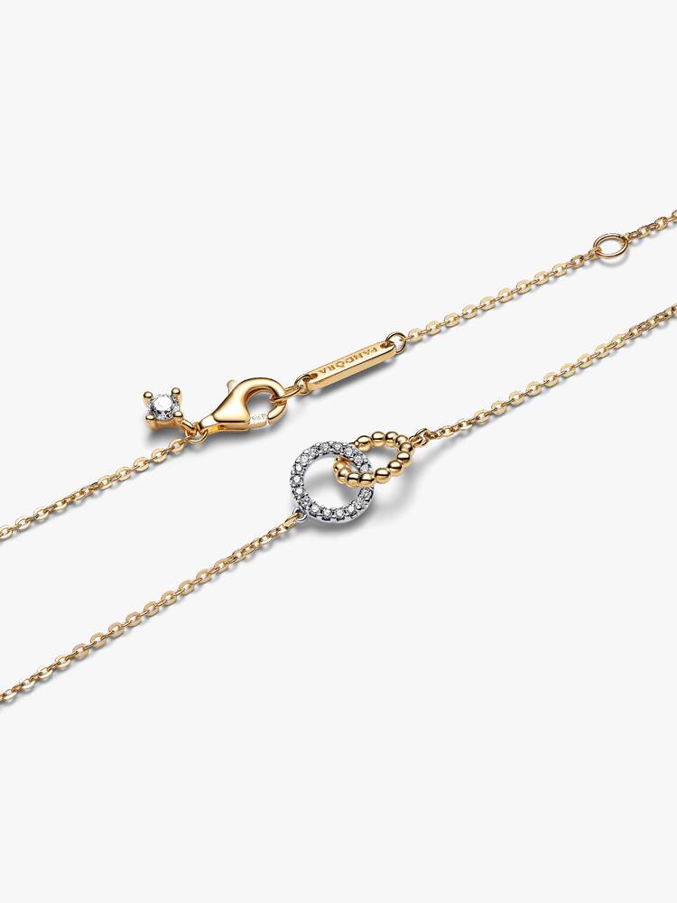 Collana Cerchi Intrecciati Sfere e Pavé Argento Sterling 925, Esclusiva lega metallica rifinita in Oro