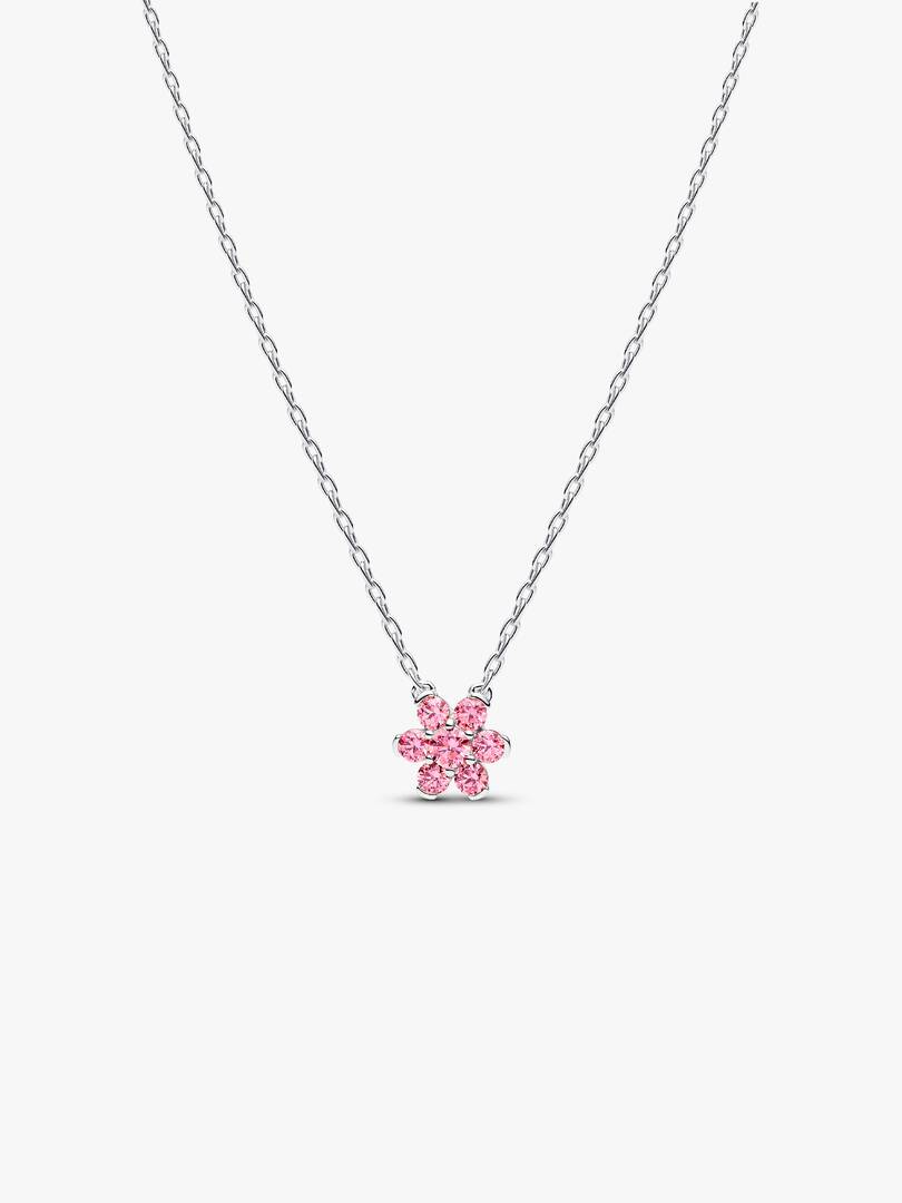 Collana Fiore Luminoso Rosa Argento Sterling 925