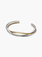 Bracciale Fascia Intrecciata Aperta Bicolore Argento Sterling 925, Esclusiva lega metallica rifinita in Oro