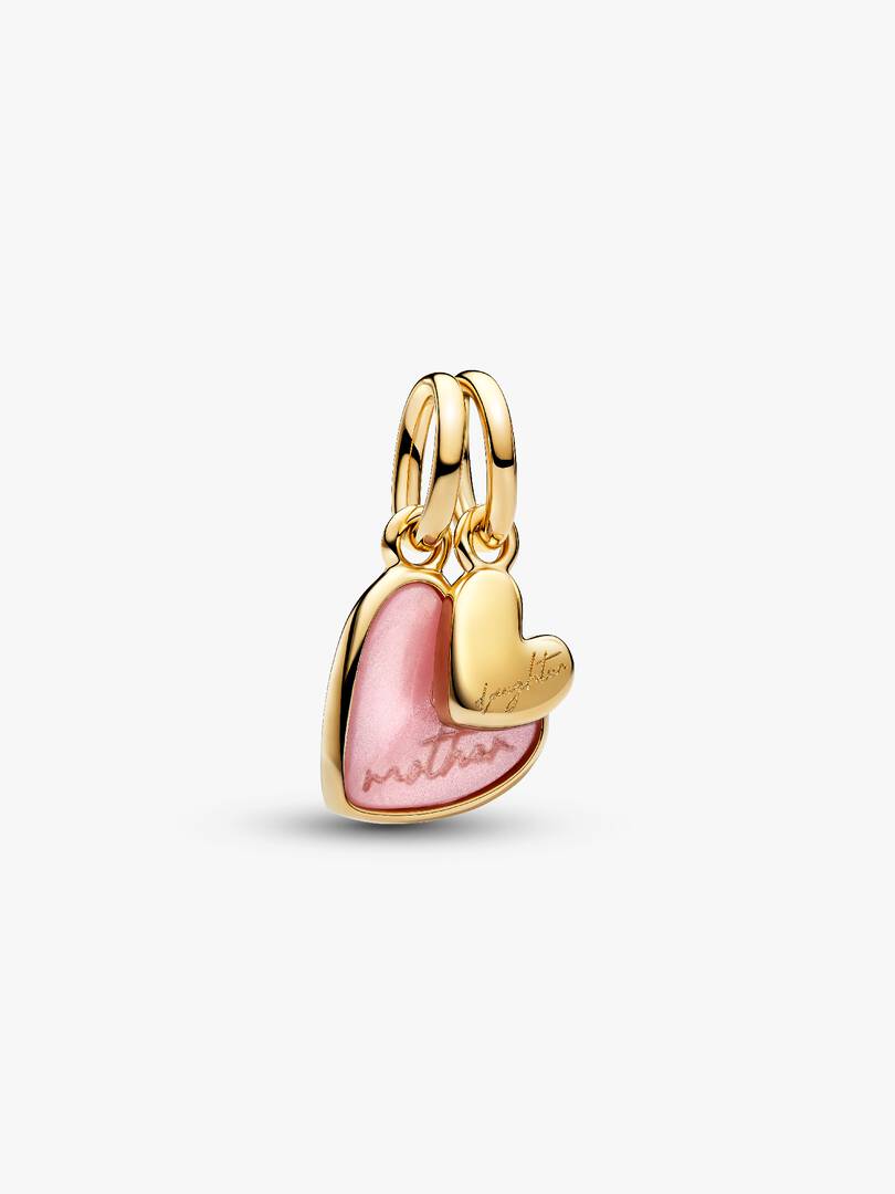 Charm Pendente Unione di Cuori Mamma e Figlia divisibile Finitura in Oro