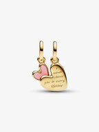 Charm Pendente Unione di Cuori Mamma e Figlia divisibile Finitura in Oro