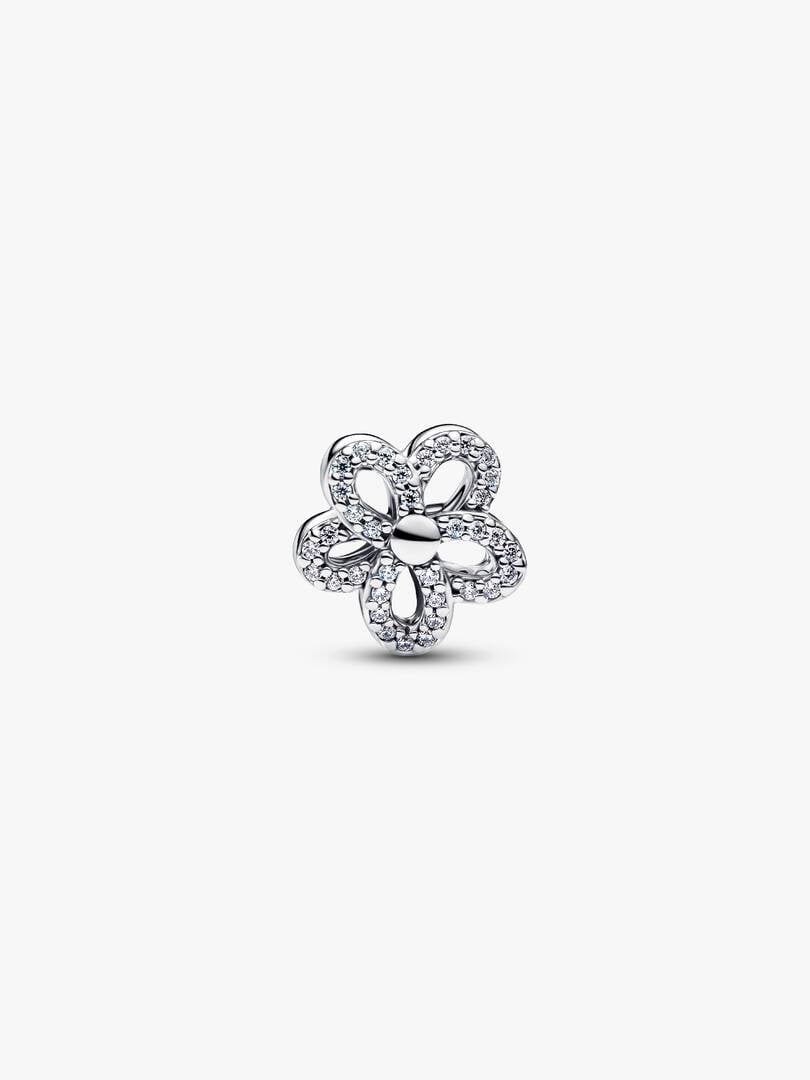 Charm Openwork Fiore Pavè Argento Sterling 925, Finitura in Oro