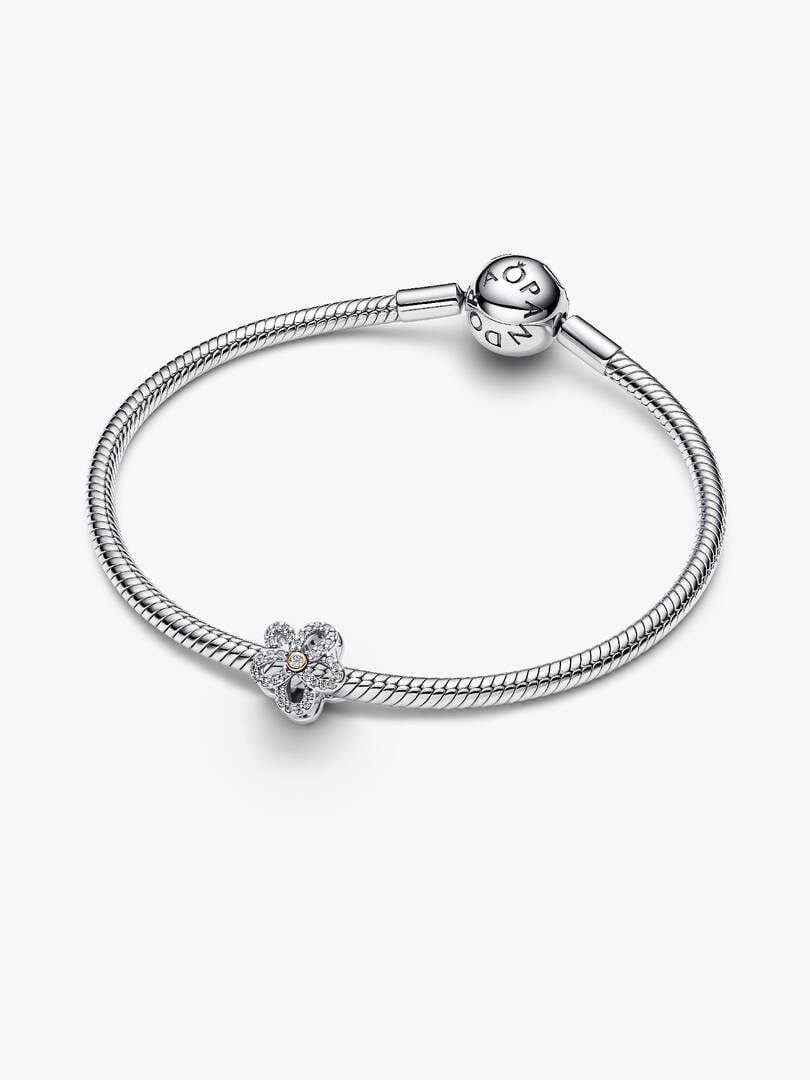 Charm Openwork Fiore Pavè Argento Sterling 925, Finitura in Oro