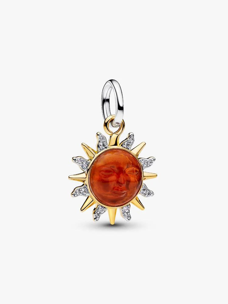 Charm Pendente Sole Radioso Argento Sterling 925, Esclusiva lega metallica rifinita in Oro