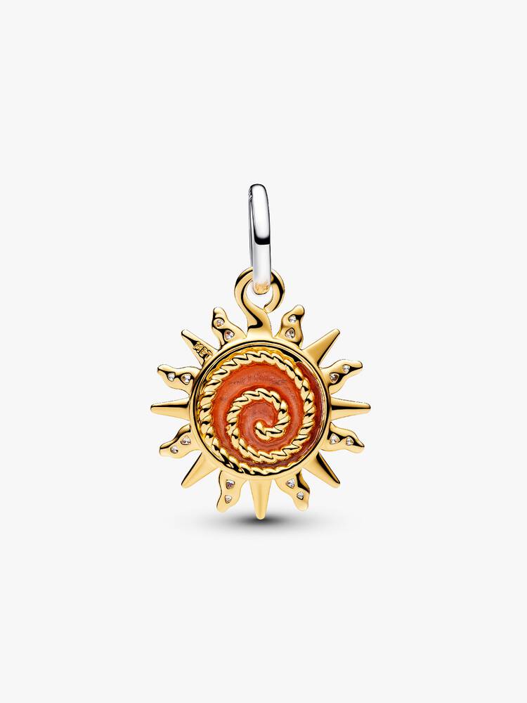 Charm Pendente Sole Radioso Argento Sterling 925, Esclusiva lega metallica rifinita in Oro