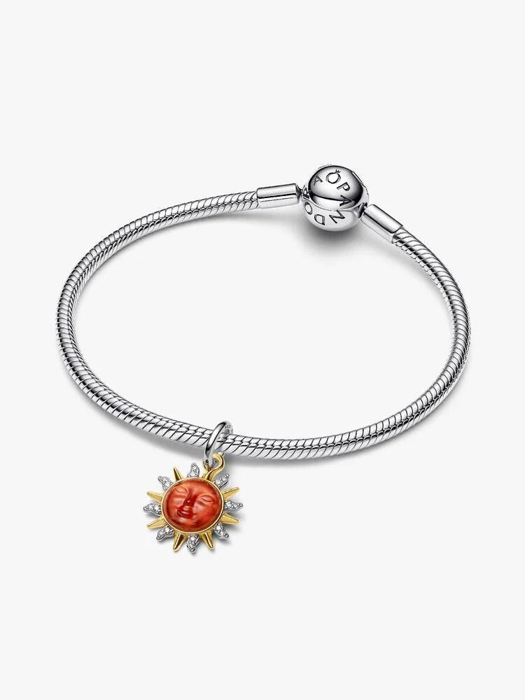 Charm Pendente Sole Radioso Argento Sterling 925, Esclusiva lega metallica rifinita in Oro