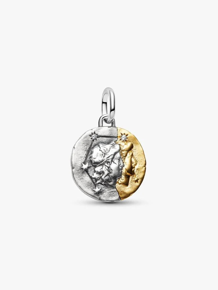 Charm Medallion Gemelli Argento Sterling 925, Esclusiva lega metallica rifinita in Oro