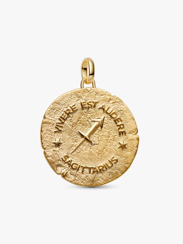 Charm Medallion XL Sagittario "Vivere Est Audere" Argento Sterling 925, Esclusiva lega metallica rifinita in Oro