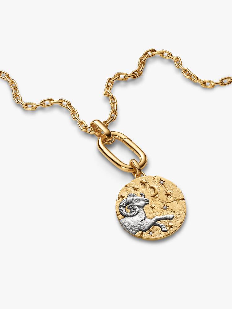 Charm Medallion XL Ariete "Acta Non Verba" Argento Sterling 925, Esclusiva lega metallica rifinita in Oro