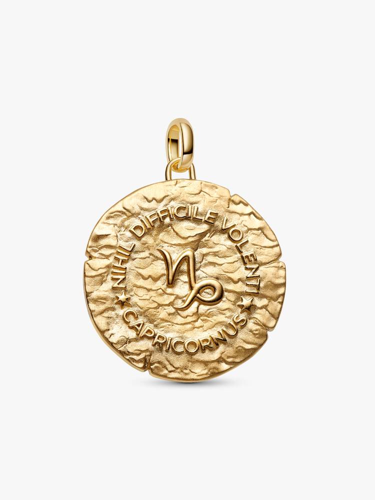 Charm Medallion XL Capricorno "Nihil Difficile Volenti" Argento Sterling 925, Esclusiva lega metallica rifinita in Oro