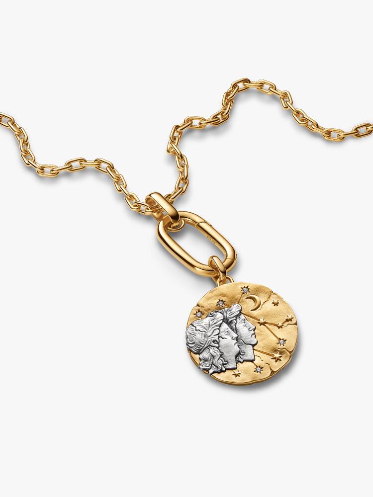 Charm Medallion XL Gemelli "Sapere Aude" Argento Sterling 925, Esclusiva lega metallica rifinita in Oro