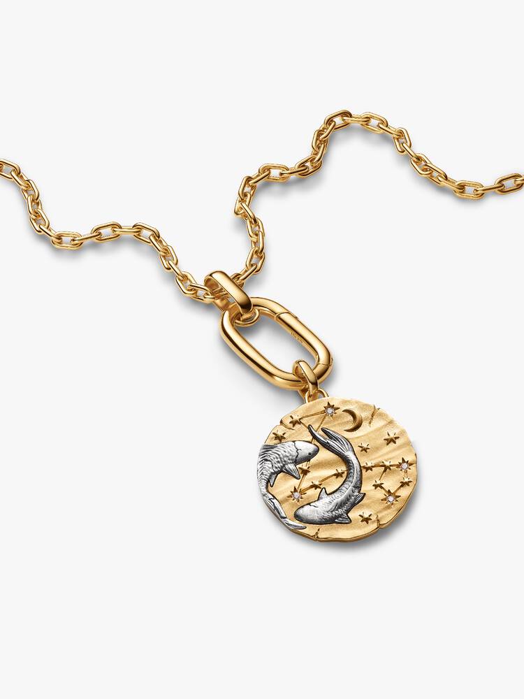 Charm Medallion XL Pesci "Memento Somniare" Argento Sterling 925, Esclusiva lega metallica rifinita in Oro