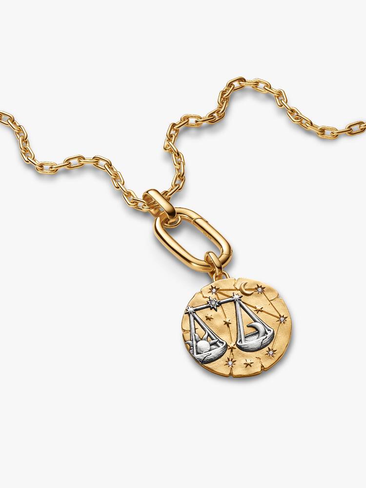 Charm Medallion XL Bilancia "Aequilibrium Animae" Argento Sterling 925, Esclusiva lega metallica rifinita in Oro