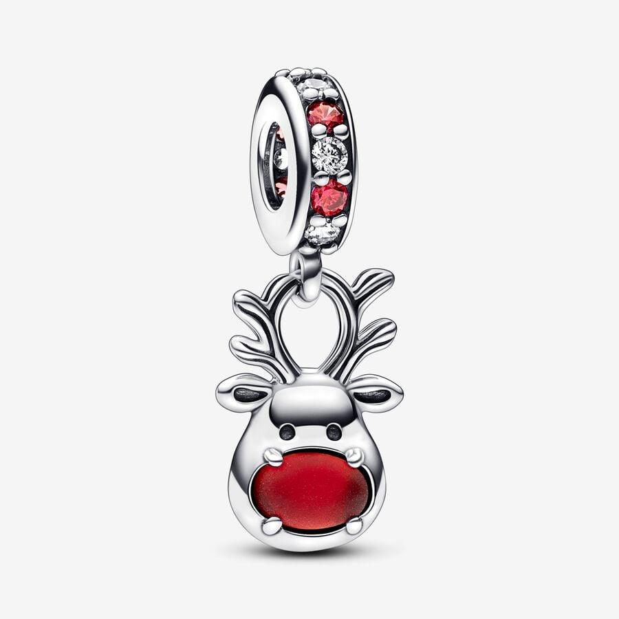 Charm Pendente Renna Naso Rosso Vetro di Murano