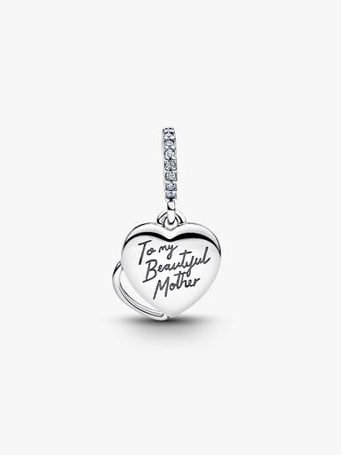 Charm Pendente Doppio Cuore Mamma Sei Bellissima Argento Sterling 925