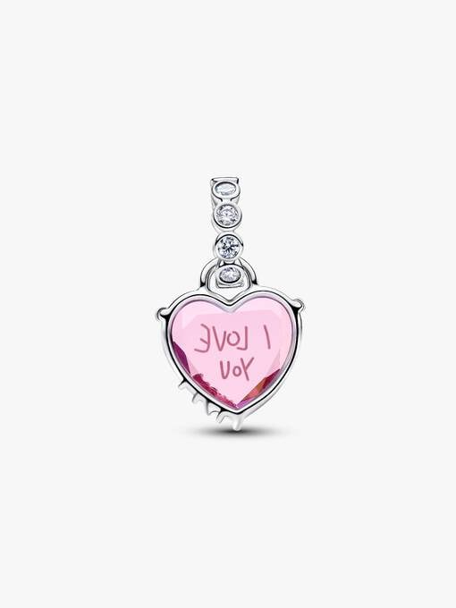 Charm Pendente Cuore Rosa Ti Voglio Bene Mamma Argento Sterling 925