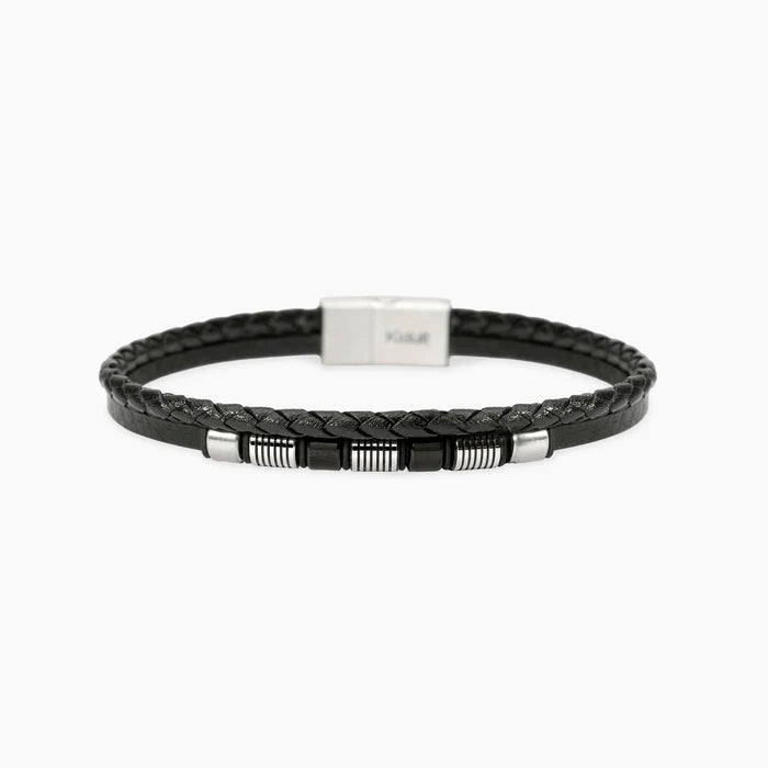 STYLE COLLECTION | STYLE 52  Bracciale uomo in acciaio con PVD nero e lab-leather