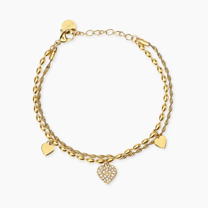 STYLE COLLECTION | STYLE 98  Bracciale in acciaio dorato con cuori e cristalli