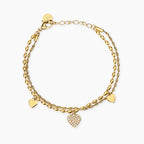 STYLE COLLECTION | STYLE 98  Bracciale in acciaio dorato con cuori e cristalli