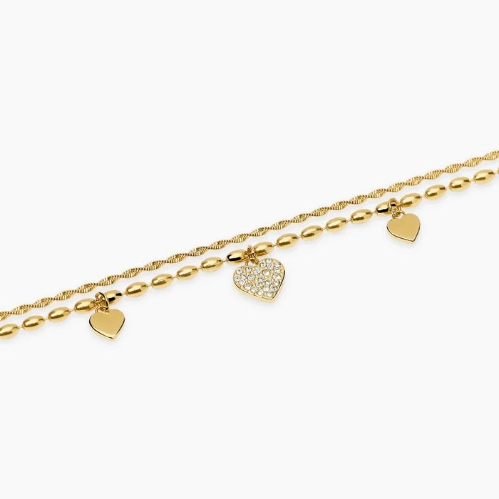 STYLE COLLECTION | STYLE 98  Bracciale in acciaio dorato con cuori e cristalli