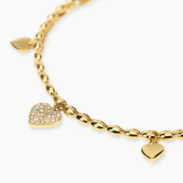 STYLE COLLECTION | STYLE 98  Bracciale in acciaio dorato con cuori e cristalli