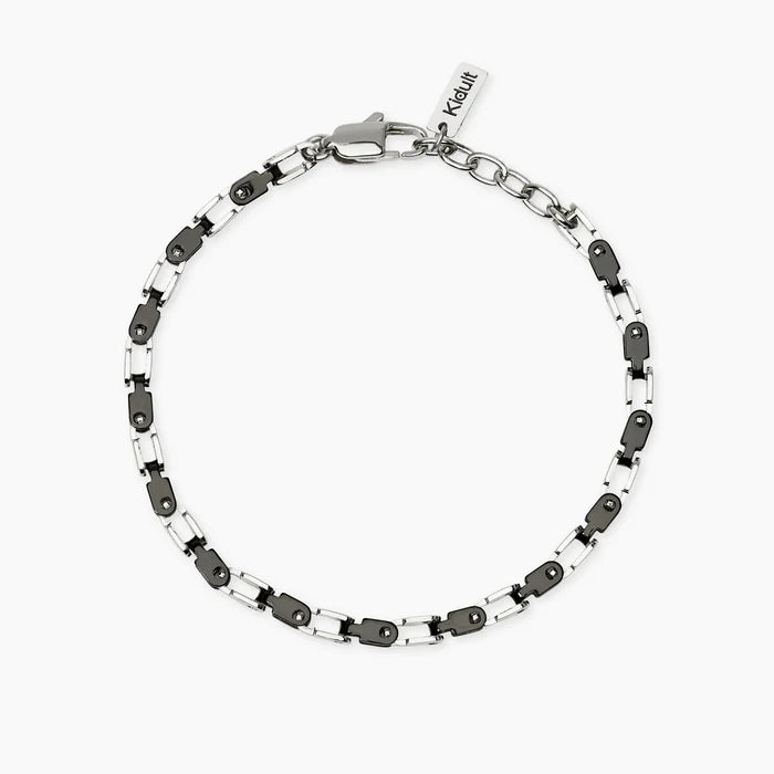 STYLE COLLECTION | STYLE 61  Bracciale uomo in acciaio con elementi lucidi e neri